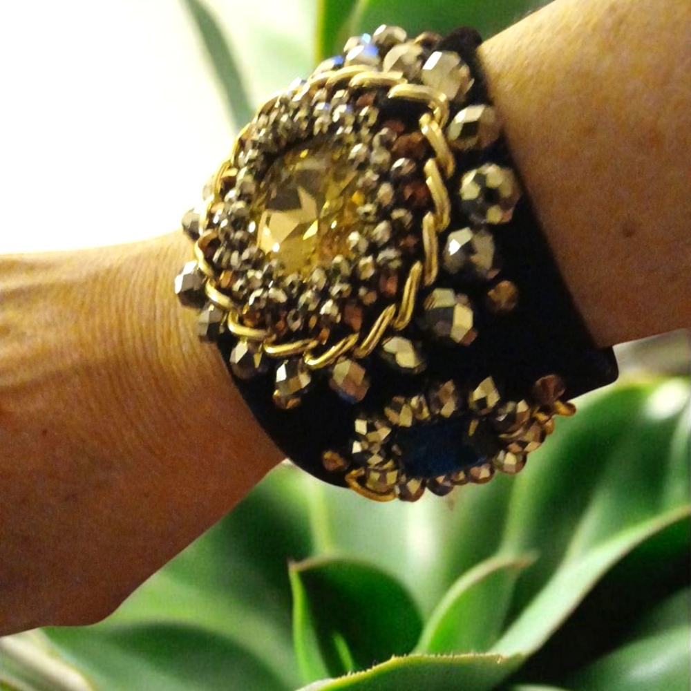 Elegant Gold and Copper Beaded Cuff Bracelet